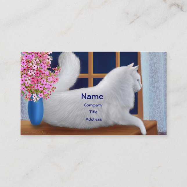Tarjeta de visita blanca elegante del gato (Anverso)