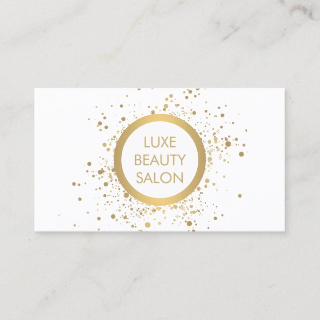 Tarjeta de visita blanca Gold Confetti Circle (Anverso)