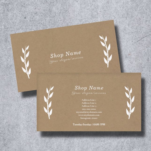 Tarjeta de visita blanca, kraft y rusa (White, Kraft & Rustic Business Card)