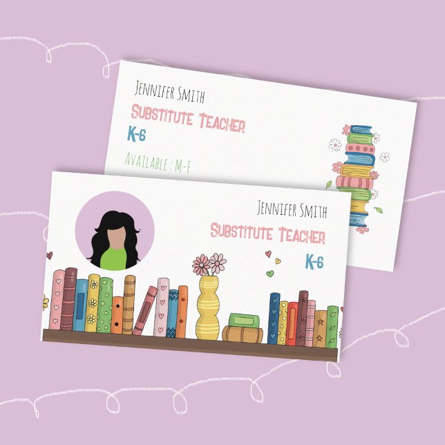 Tarjeta de visita blanca para educadores con foto  (Watercolor art educator white double-sided business card with photo . )