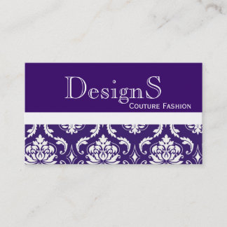 Tarjeta de visita blanca púrpura elegante de moda