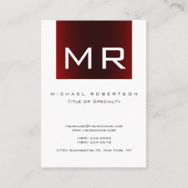 Tarjeta de visita blanca trendy monograma rojo a r