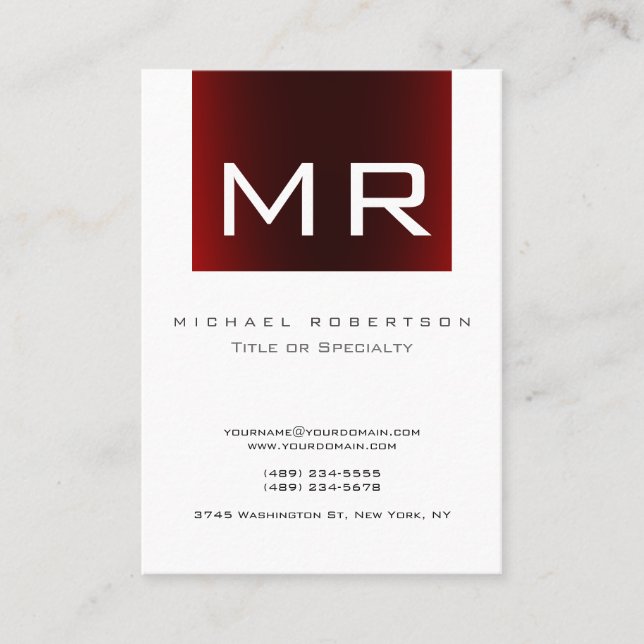 Tarjeta de visita blanca trendy monograma rojo a r (Anverso)