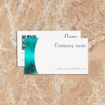 Tarjeta de visita blanca turquesa QR minimalista