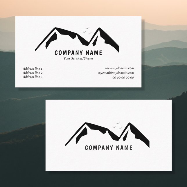 Tarjeta de visita blanca y negra con montañas (Black & White Business Card with Mountains)