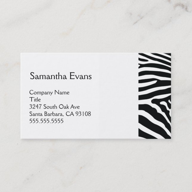 Tarjeta de visita blanca y negra de la cebra (Anverso)