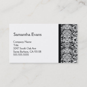 Tarjeta de visita blanca y negra del damasco