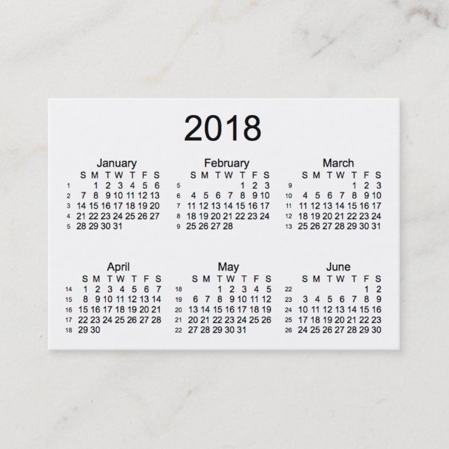 Tarjeta De Visita Blanco 2018 calendario de 52 semanas por las (Anverso)
