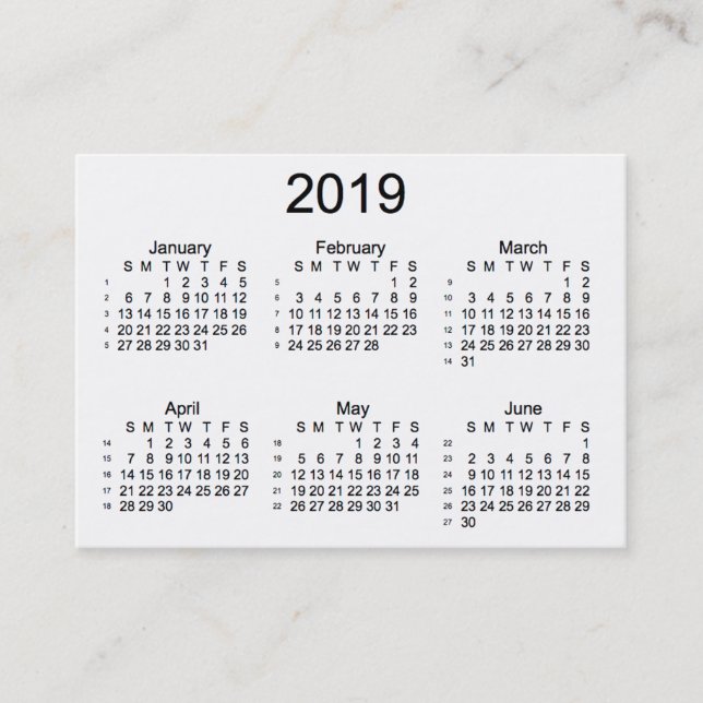 Tarjeta De Visita Blanco 2019 calendario de 52 semanas por las (Anverso)