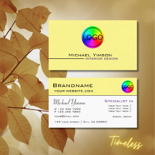 Tarjeta De Visita Blanco amarillo claro simple con logotipo profesio