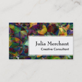 Tarjeta De Visita Blanco asimétrico sobre extracto multicolor