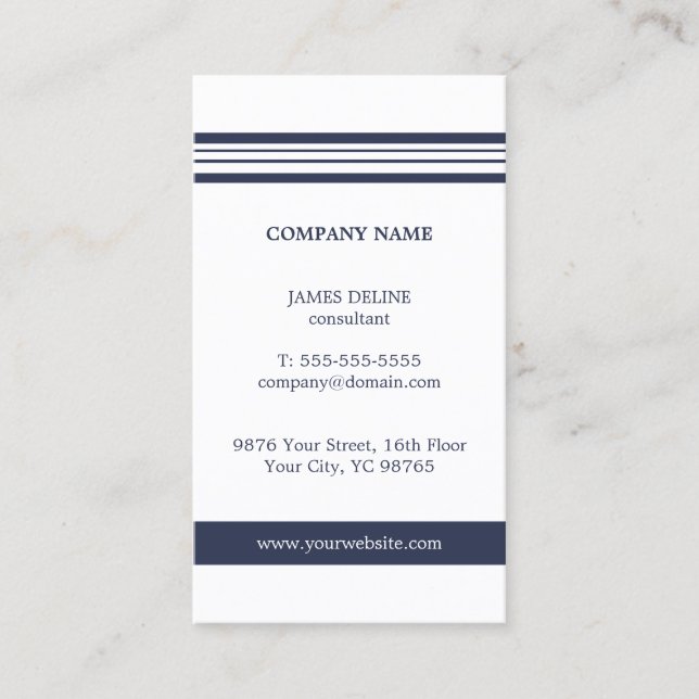 Tarjeta De Visita Blanco azul elegante simple clásico (Anverso)