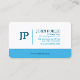 Tarjeta De Visita Blanco azul monograma moderno