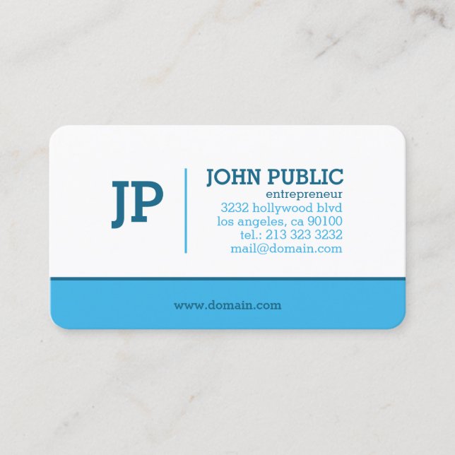 Tarjeta De Visita Blanco azul monograma moderno (Anverso)