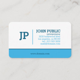 Tarjeta De Visita Blanco azul monograma moderno