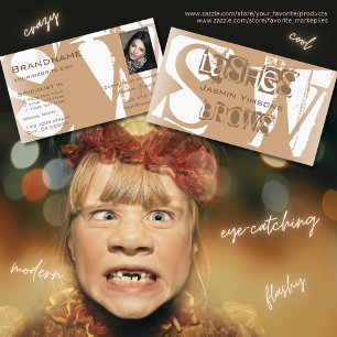 Tarjeta De Visita Blanco beige brillante con foto y monograma modern