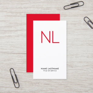 Tarjeta De Visita Blanco blanco minimalista con monograma rojo brill