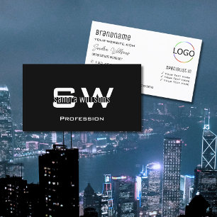 Tarjeta De Visita Blanco blanco y negro claro con monograma y logoti