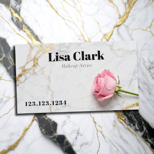 Tarjeta De Visita Blanco Chic Mármol Rosa Dorado Artista de Maquilla
