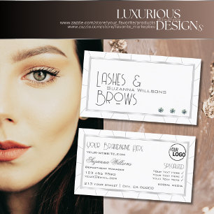 Tarjeta De Visita Blanco con marco plateado brillantes diamantes y l