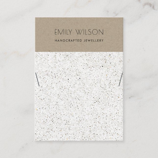 TARJETA DE VISITA BLANCO DE KRAFT TERRAZZO TEXTURA NECKLACE PANTALLA (Anverso)