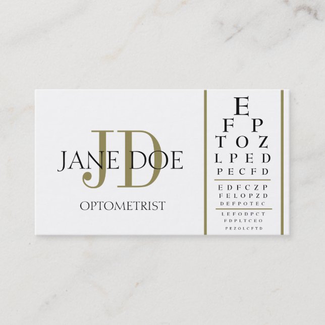 Tarjeta De Visita Blanco de la carta del optometrista/rayas del oro (Anverso)
