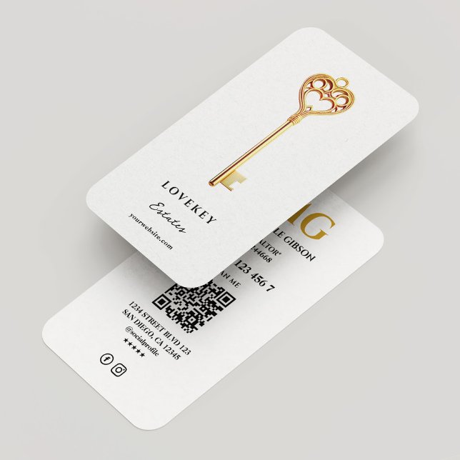 Tarjeta De Visita Blanco de la hipoteca de la clave de la propiedad  (Minimal Real Estate Key Realtor Mortgage White Business Card
)