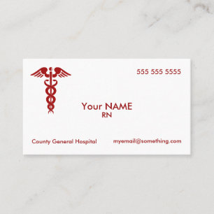 Tarjeta De Visita Blanco del caduceo de la enfermera