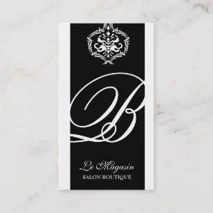 Tarjeta De Visita blanco del negro del monograma del damasco