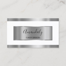Tarjeta De Visita Blanco elegante con marco gris plateado profesiona