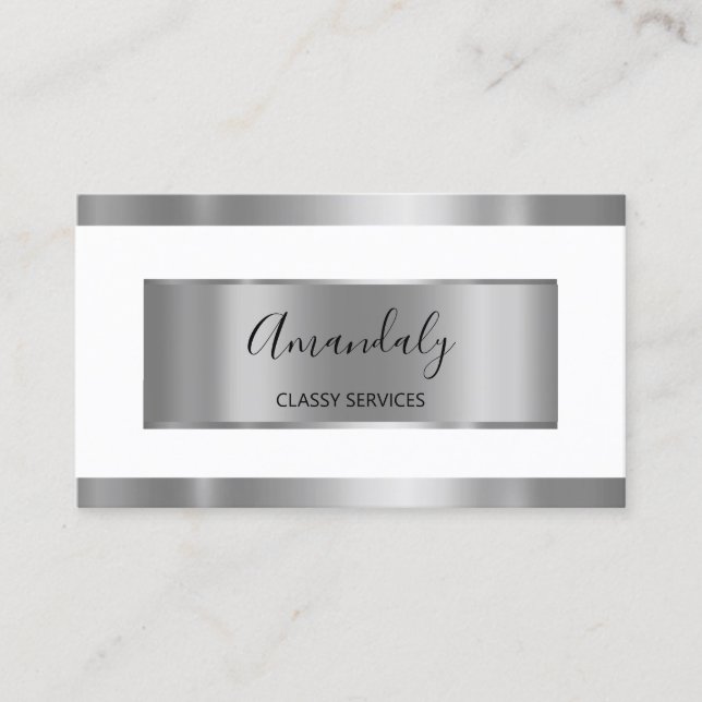 Tarjeta De Visita Blanco elegante con marco gris plateado profesiona (Anverso)