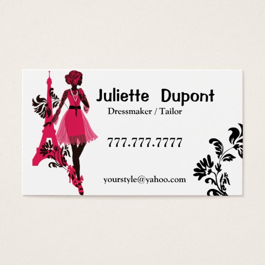 Tarjeta De Visita Blanco elegante de la torre Eiffel de la modista