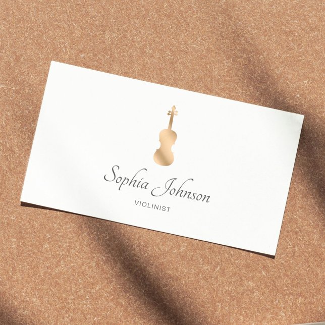 Tarjeta De Visita Blanco elegante de oro violinista profesional (Subido por el creador)