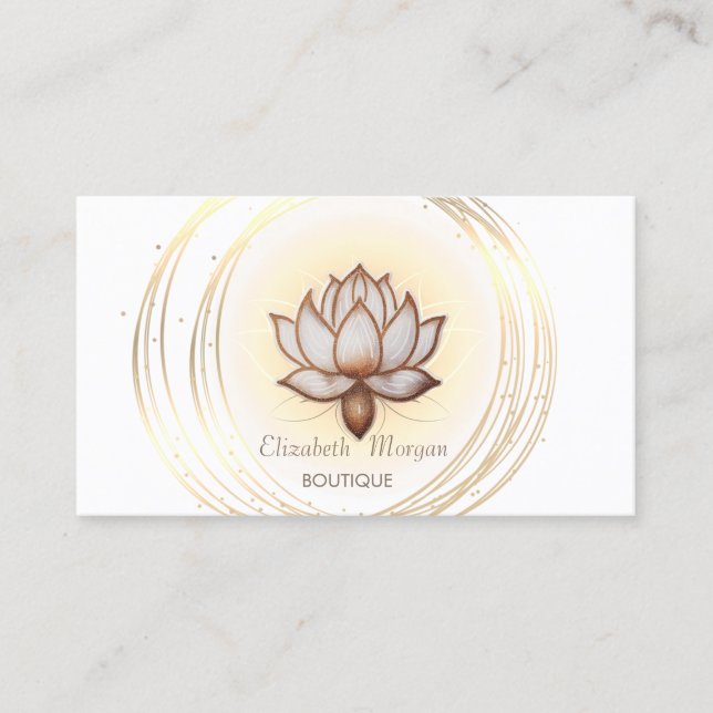Tarjeta De Visita Blanco elegante moderno, Círculos dorados Lotus ma (Anverso)