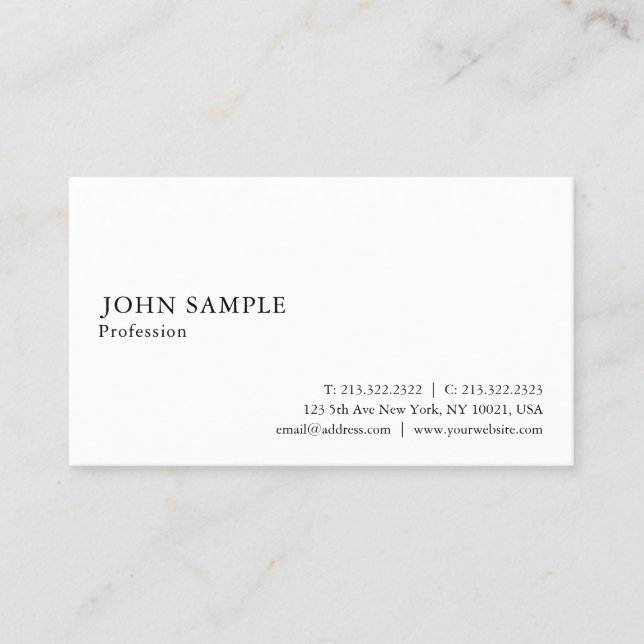Tarjeta De Visita Blanco elegante y elegante profesional (Anverso)