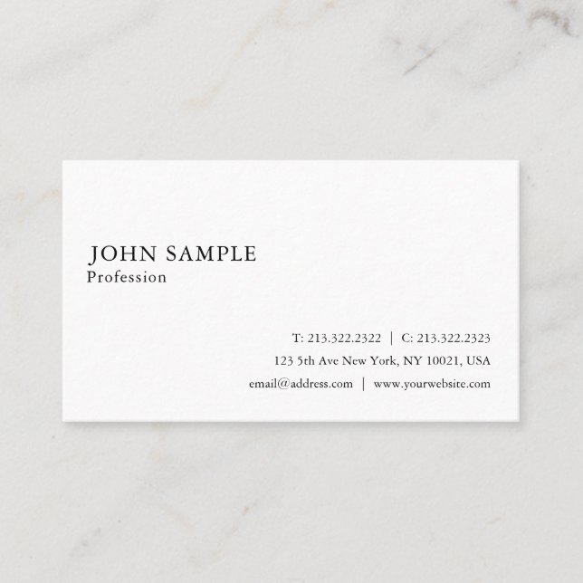 Tarjeta De Visita Blanco elegante y sencillo profesional (Anverso)