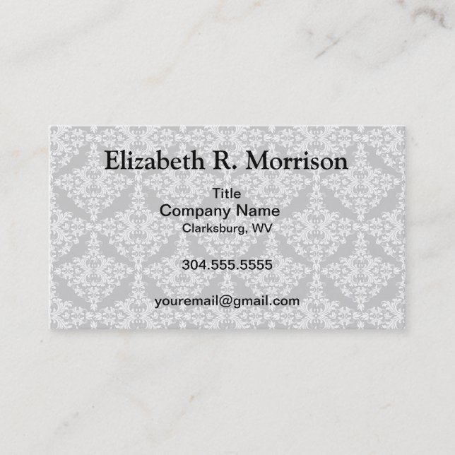 Tarjeta De Visita Blanco femenino en Damasco negro (Anverso)