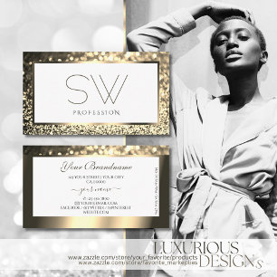 Tarjeta De Visita Blanco glamoroso Purpurina de la espuma de oro con