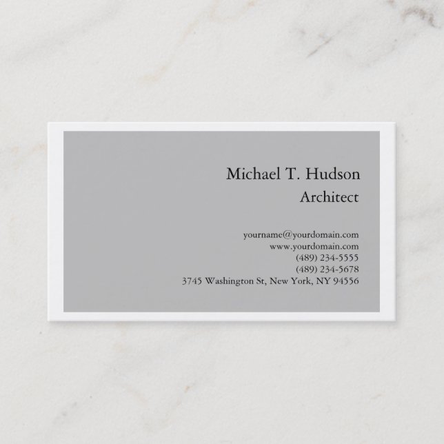 Tarjeta De Visita Blanco gris clásico de arquitecto plano minimalist (Anverso)