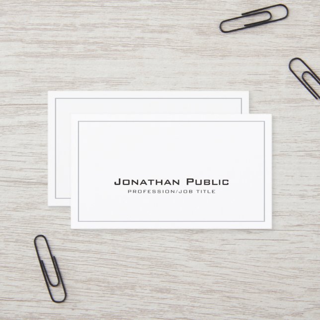 Tarjeta De Visita Blanco Gris Moderno Elegante Llanura Profesional (Anverso/Reverso In Situ)