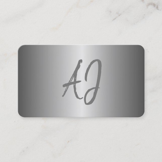 Tarjeta De Visita Blanco gris plateado moderno monogramado (Anverso)