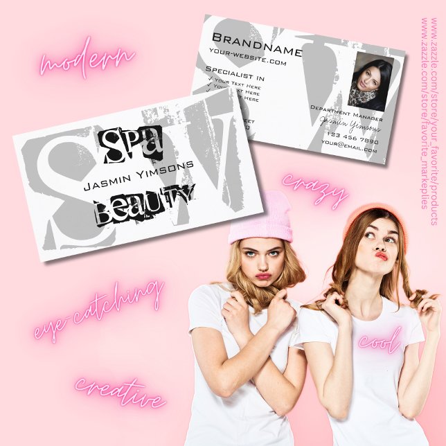 Tarjeta De Visita Blanco gris y elegante negro con foto y monograma (Subido por el creador)