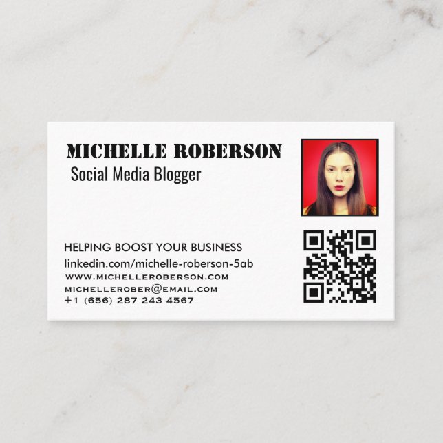 Tarjeta De Visita blanco limpio de la captura de cabeza y el código  (Anverso)