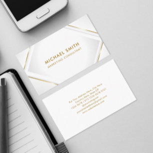 Tarjeta De Visita Blanco limpio   Líneas cuadradas de oro