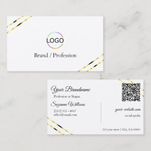 Tarjeta De Visita Blanco Liso con Logotipo y Código QR de Líneas Dor