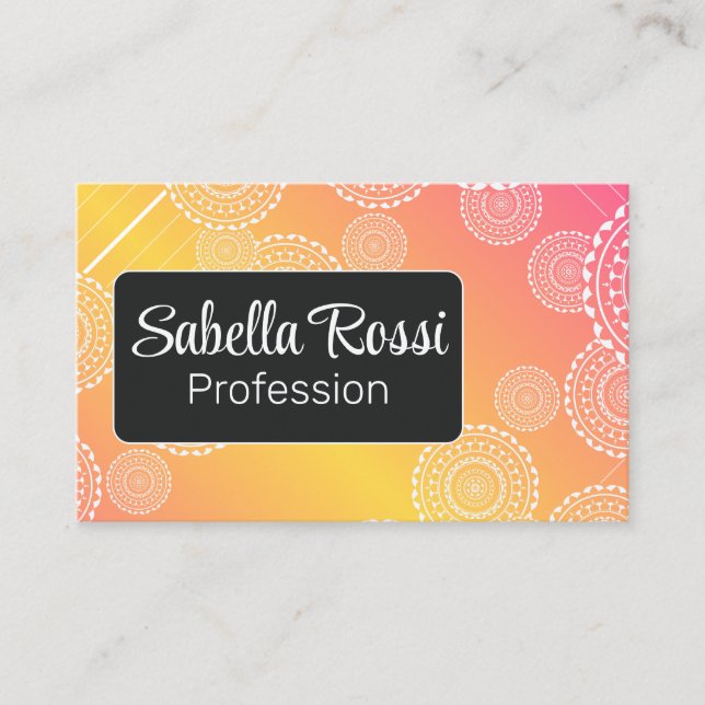 Tarjeta De Visita Blanco Mandala Amarillo Alucinado Arcoiris Amarill (Anverso)