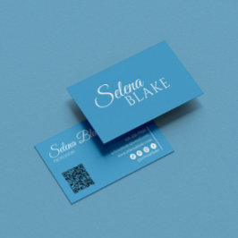 Tarjeta De Visita blanco minimalista y azul | Código QR moderno