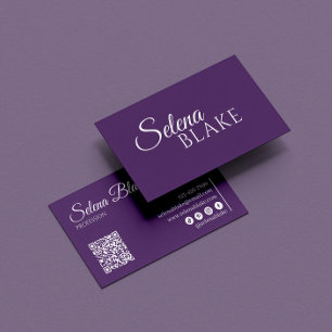 Tarjeta De Visita Blanco minimalista y morado   Código QR moderno