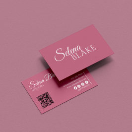 Tarjeta De Visita Blanco minimalista y rosa | Código QR moderno