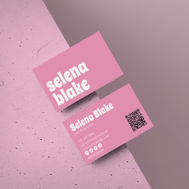 Tarjeta De Visita Blanco minimalista y rosa | Código QR moderno